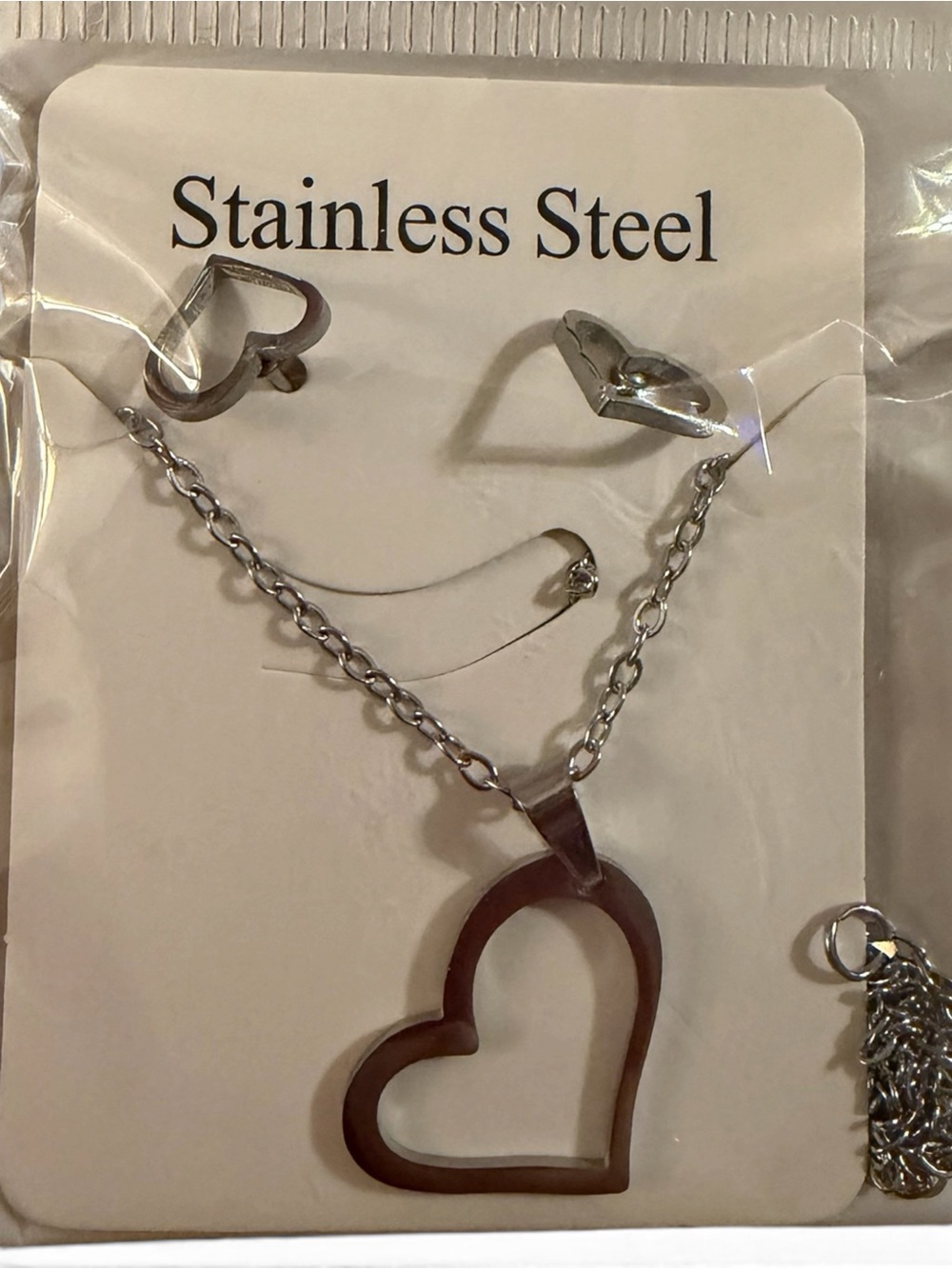 Classic Open Heart Stainless Steel Necklace & Earring Set